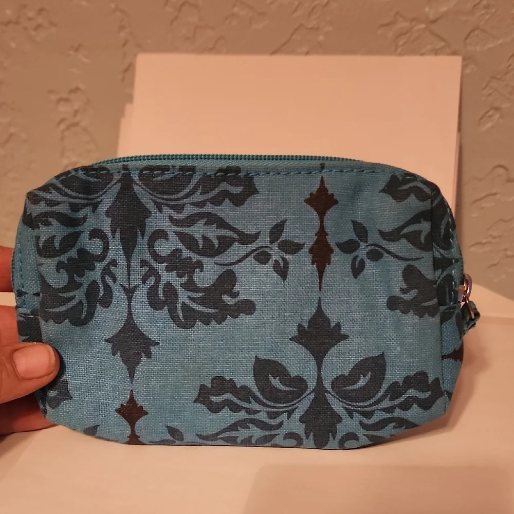 Stylish Blue and Black Damask Cosmetic Bag